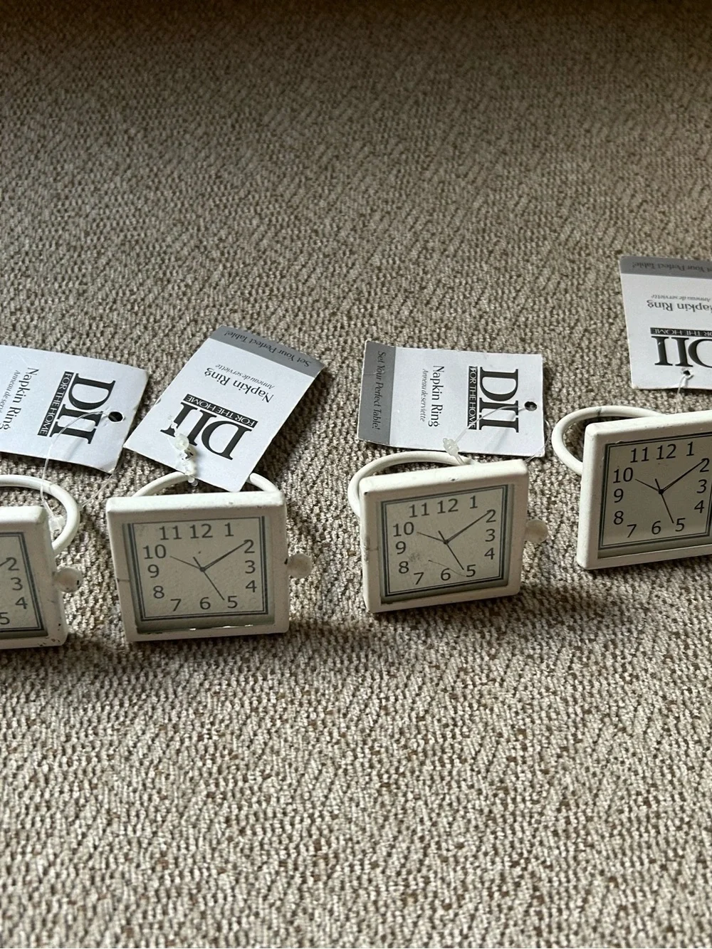 NWT Square Clock / Watch Napkin Rings in Cream Lot of 4 Quirky Unique Dining